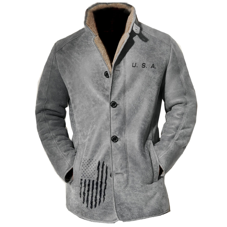 

Hombres Outdoor USA Logo Chaqueta De Gamuza Polar De Longitud Media Capa Solapa Abrigos Con Cuello De Piel