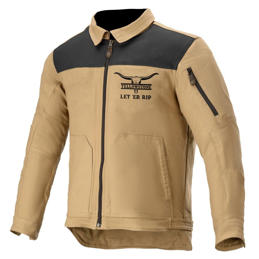 

Veste D'extérieur Vintage à Revers Yellowstone Colorblock Pour Hommes