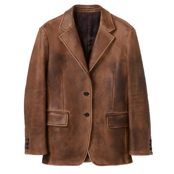 Men's Jacket Vintage Leather Pocket Outdoor Blazer Brown - Cotosen.com
