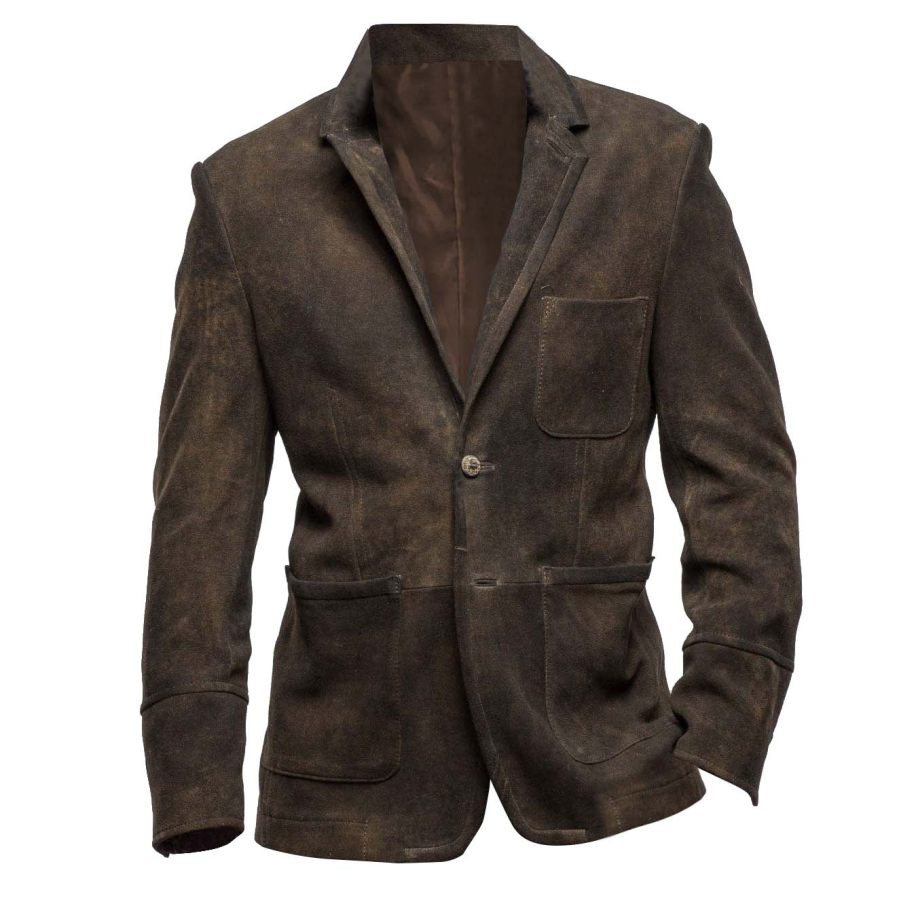 

Giacca Da Uomo Vintage In Pelle Scamosciata Con Tasca Blazer Da Esterno Marrone Scuro