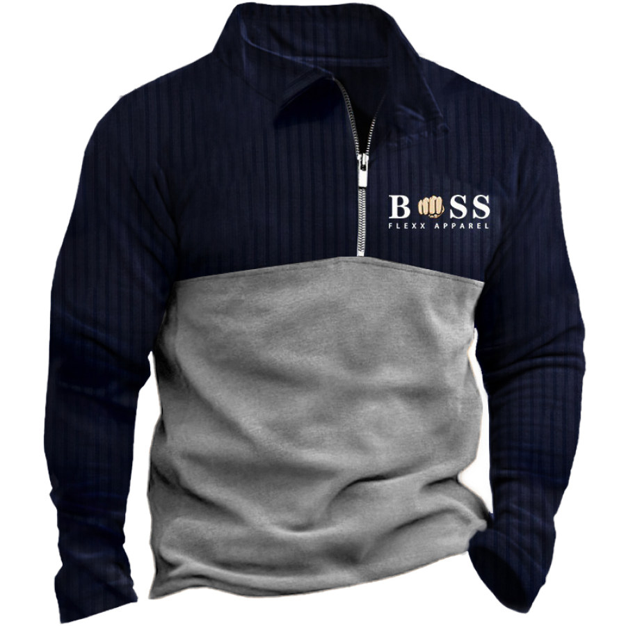 

Lässiges Boss Colorblock-Sweatshirt Mit Viertelreißverschluss Für Herren