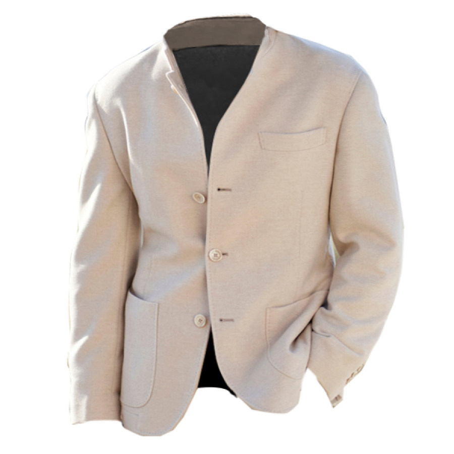 

Men's Outdoor Stand Collar Cashmere Blazer Jacket Casual Mid-length Multiple Pockets Coat