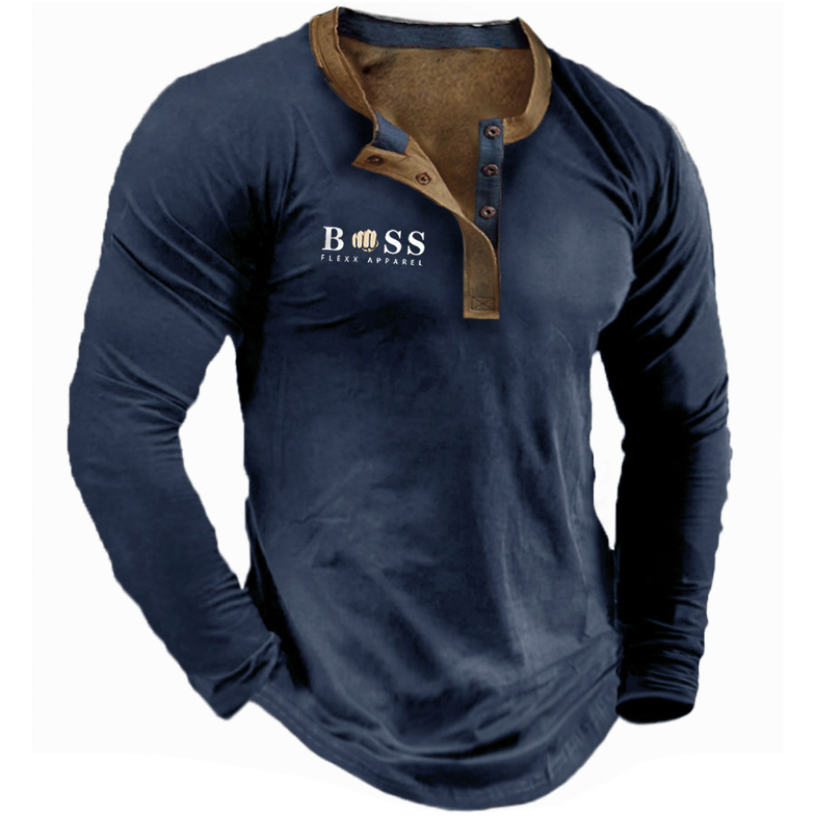 

T-shirt Henley A Maniche Lunghe Boss Vintage Da Uomo