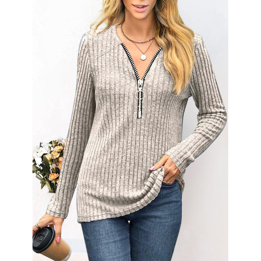 

Top In Maglia Casual Con Scollo A V E Cerniera Da Donna