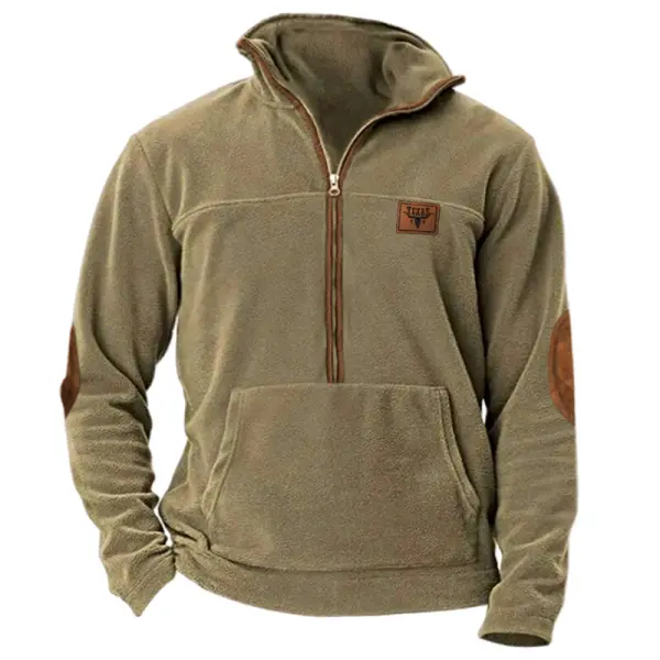 Men's Polar Fleece Sweatshirt Vintage Texas Bullhead Half-Zip - Cotosen.com