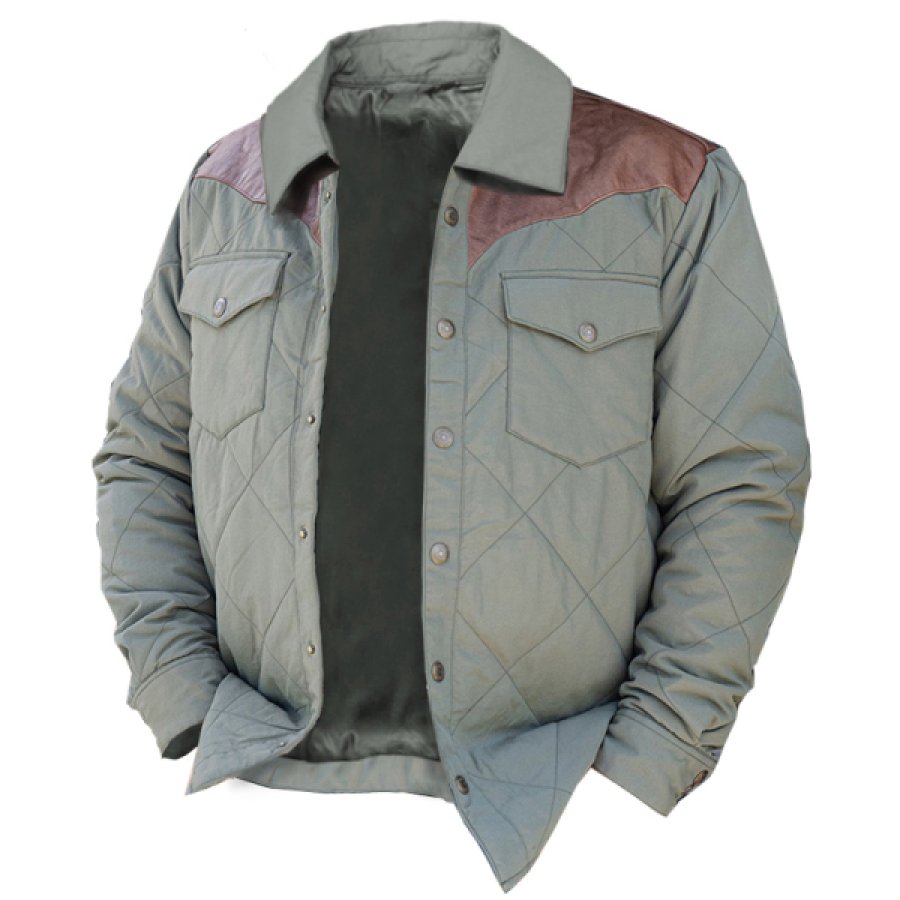 

Herren Vintage Steppjacke Outdoor Farbblock Leder Taktische Jacke