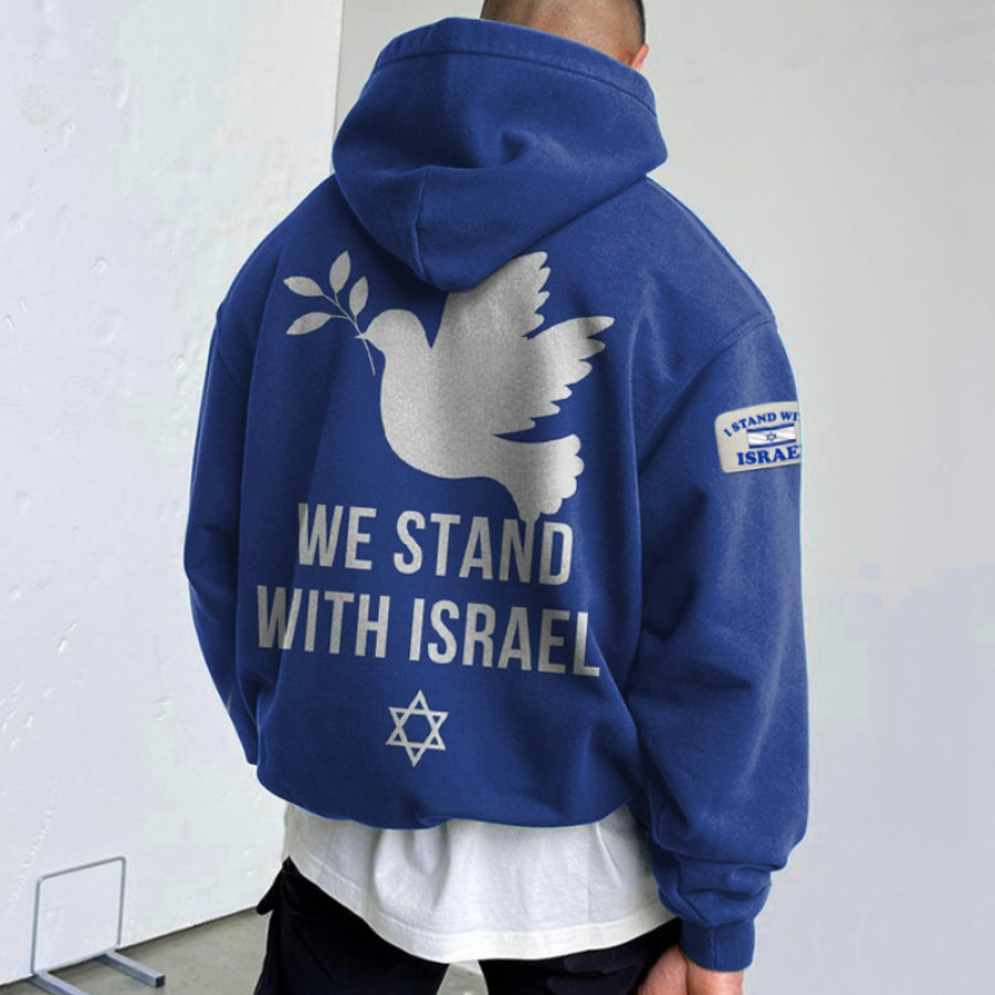 

Sudadera Con Capucha Extragrande Para Hombre We Stand With Israel Peace Print Casual Azul