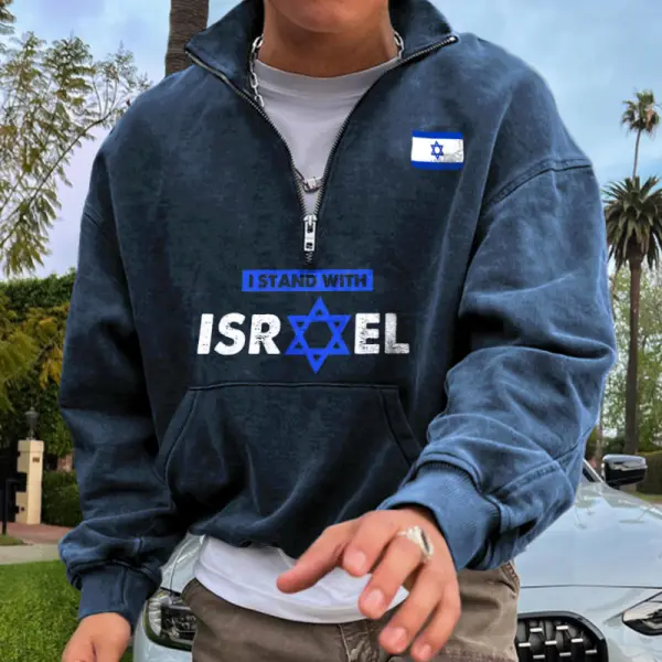 Men's Oversized Sweatshirt We Feature Israel Print Blue - Cotosen.com