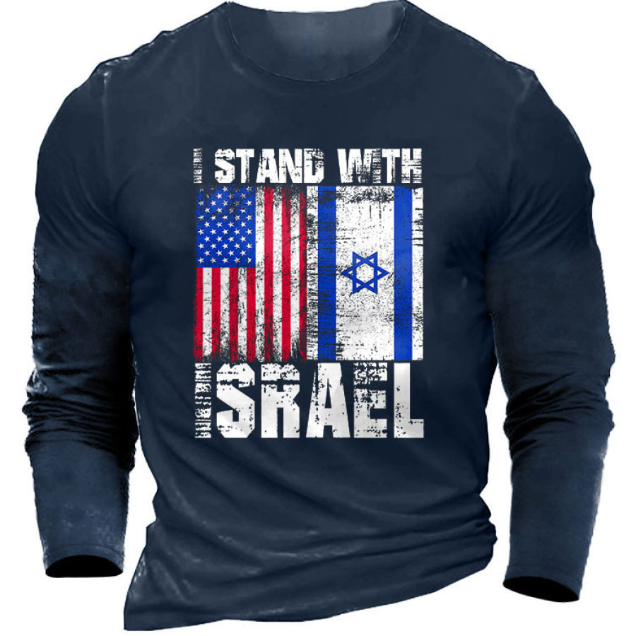 

Herren-T-Shirt „I Stand With Israel American Flag“ Vintage Outdoor-Langarm-Tagesoberteile