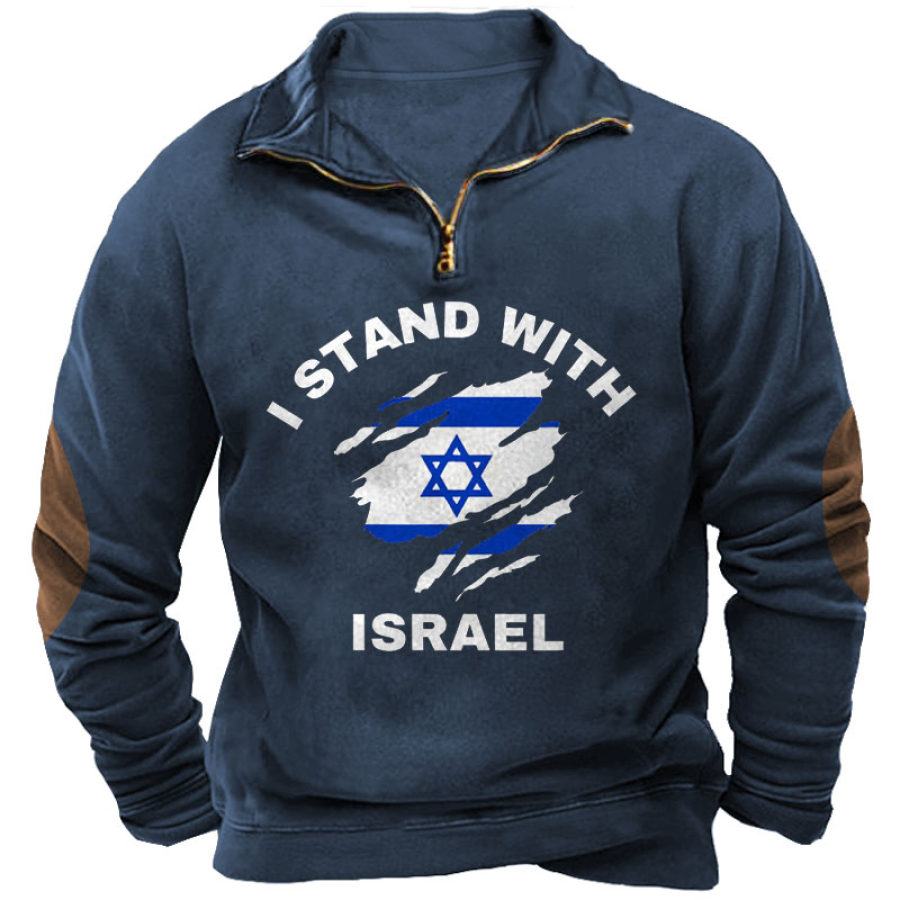 

Herren-Sweatshirt Mit Viertelreißverschluss I Stand With Israel Colorblock Vintage Daily Tops