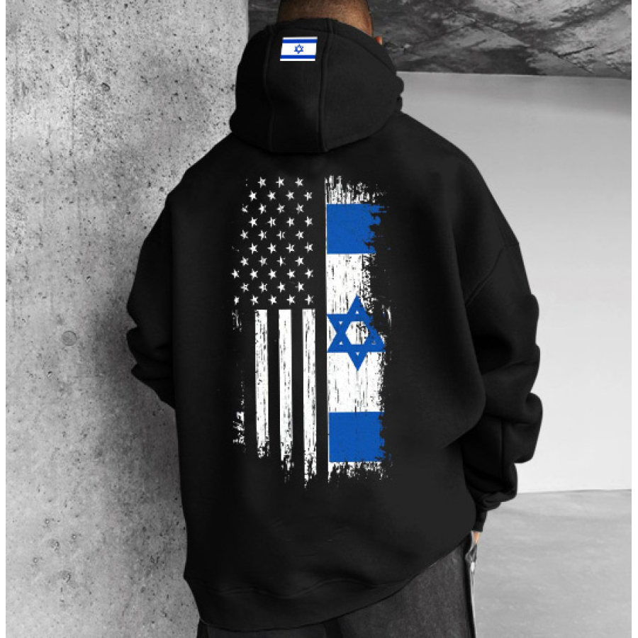 

Sudadera Con Capucha Informal Extragrande Con Estampado De Bandera Israelí Americana Para Hombre
