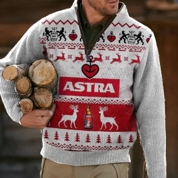 Astra Urtyp Beer Ugly Christmas 1/4 Zip Stand Collar Sweater - Cotosen.com