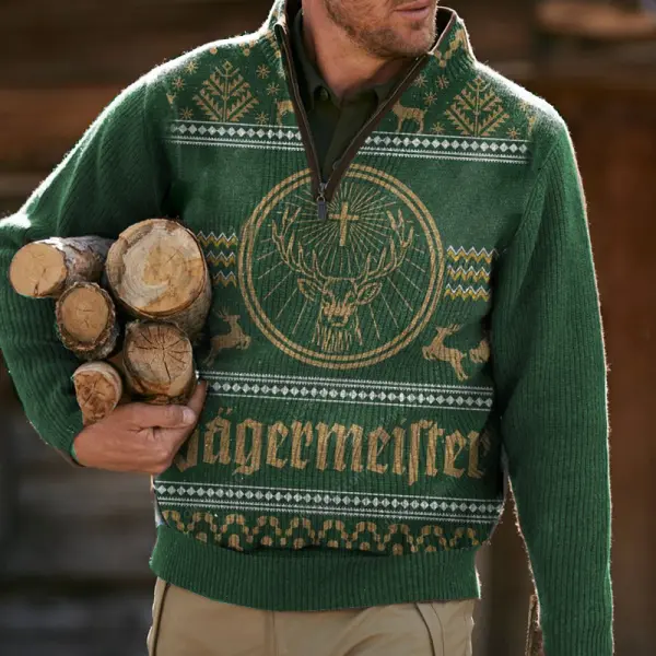 JG Christmas Ugly 1/4 Zip Stand Collar Sweater - Cotosen.com