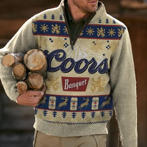 Coors Banquet Ugly Xmas1/4 Zip Stand Collar Sweater