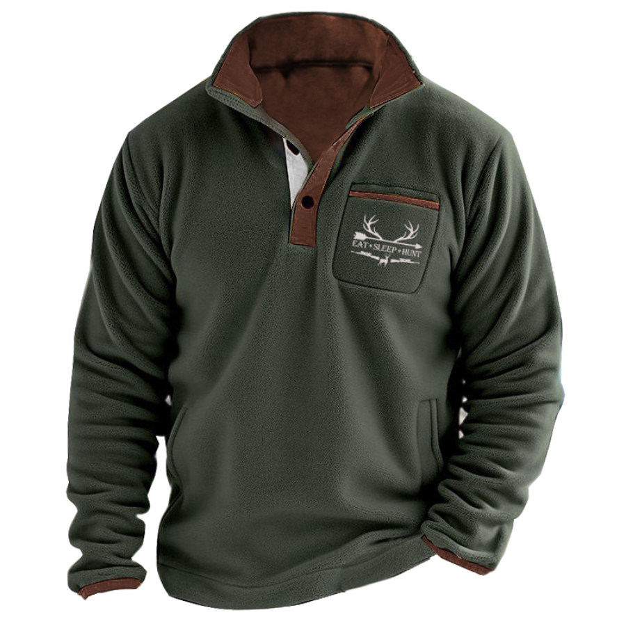 

Sudadera Tipo Polo Hunter Moose Henley De Forro Polar Para Hombre Informal Al Aire Libre Retro Con Bolsillo De Color En Contraste Base Táctica