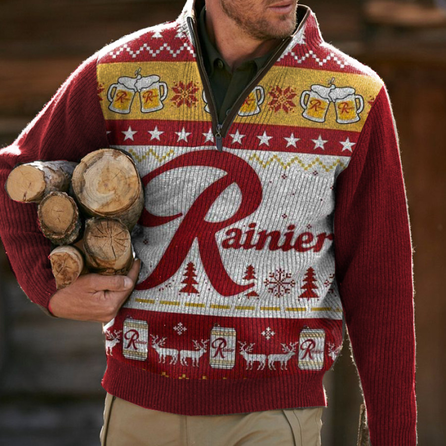 

Herren-Pullover „Miller Lite Beer Ugly Christmas“ Mit Reißverschluss Und Stehkragen