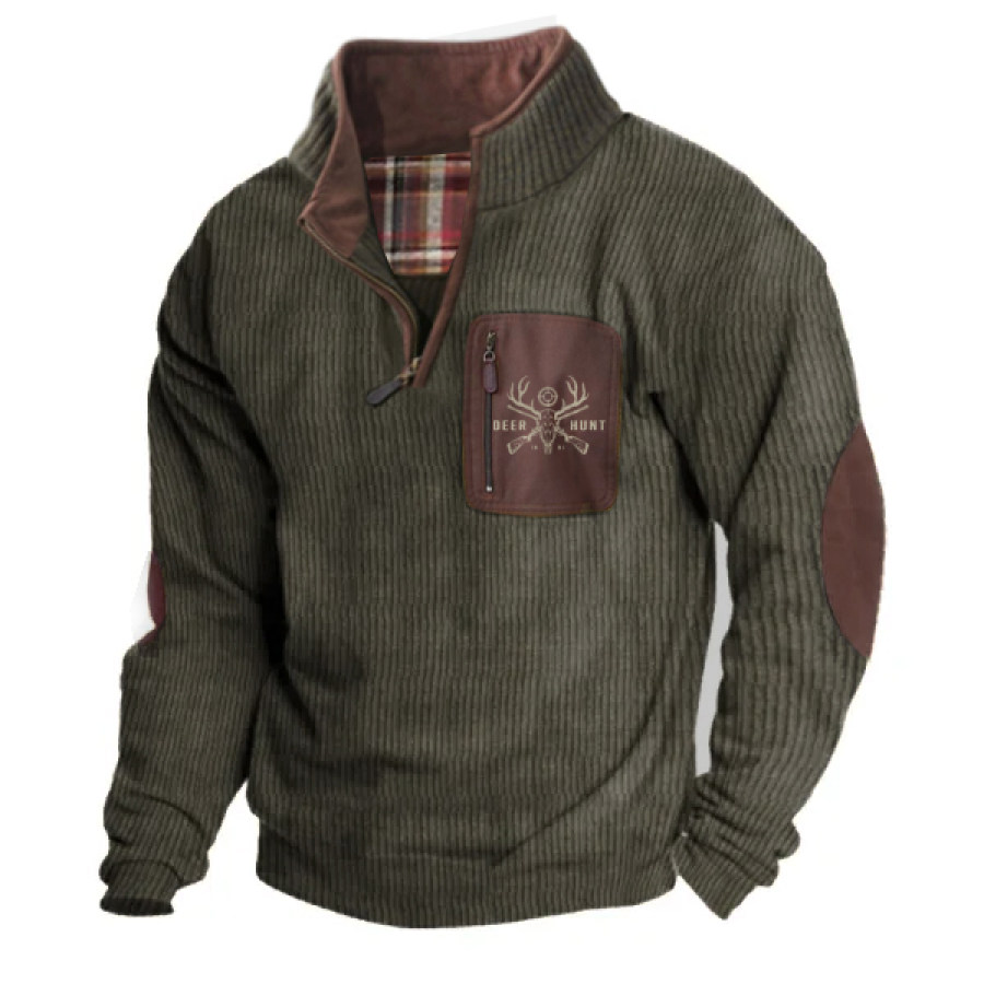 

Sudadera De Pana Con Cuello Levantado Y Cremallera Hunter Moose Para Hombre Top Táctico A Cuadros Con Contraste De Color Retro Informal Al Aire Libre