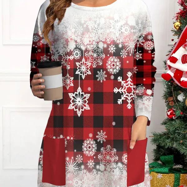 Women's Loose Round Neck Long Sleeve T-Shirt With Pockets Christmas Top - Cotosen.com