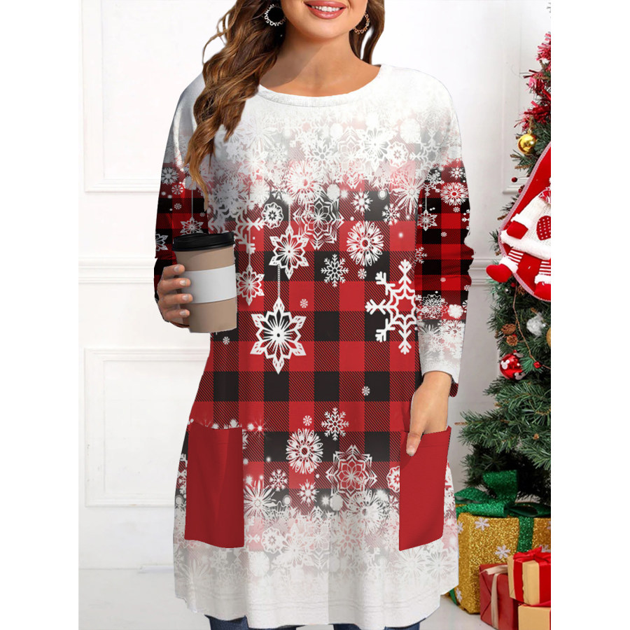 

Женская свободная футболка с длинным рукавом и карманами рождественский топ