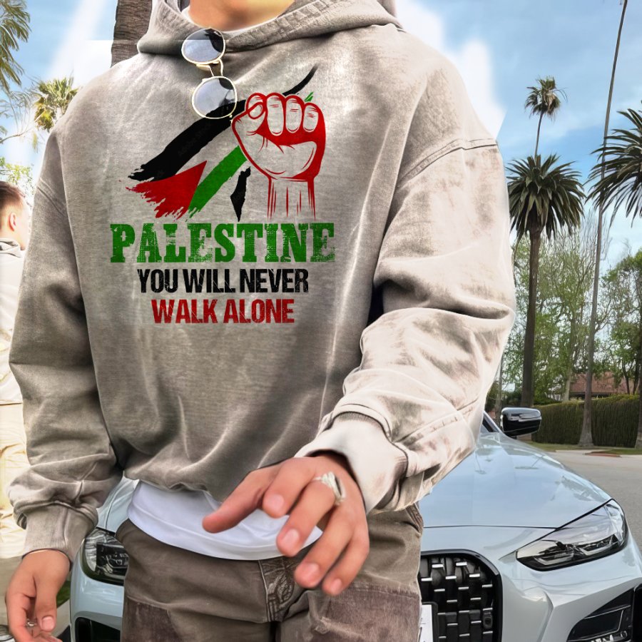 

Palestin Will Never Walk Alone Free Palestine Hoodie Freedom For Palestine Retro Men's Hoodie