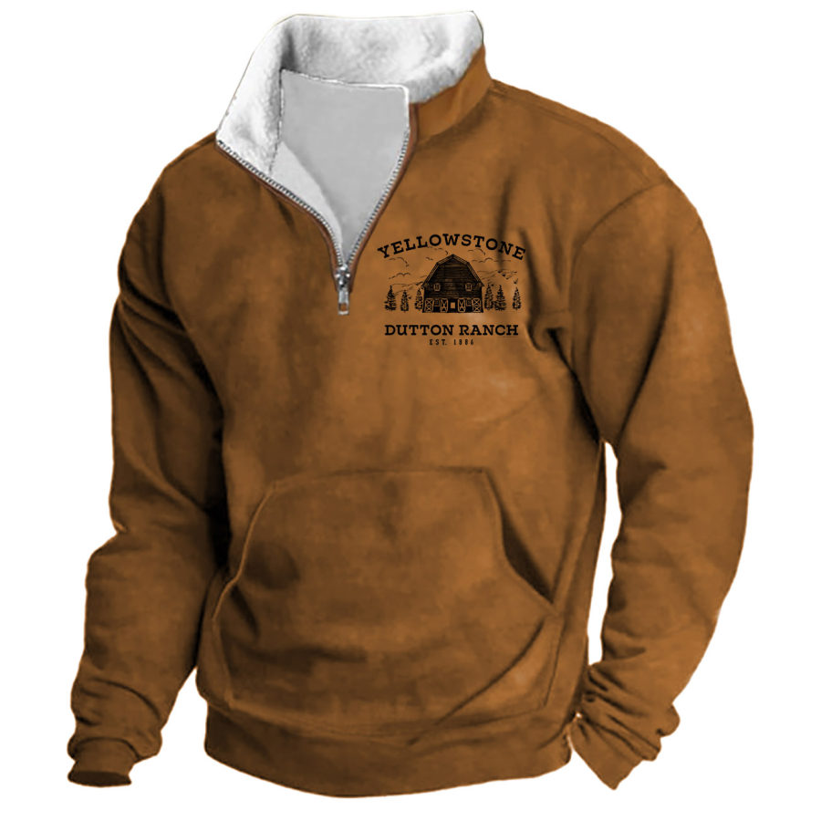 

Sudadera Para Hombre Con Cremallera De Un Cuarto Yellowstone Dutton Ranch Cuello De Felpa Tops Diarios Vintage