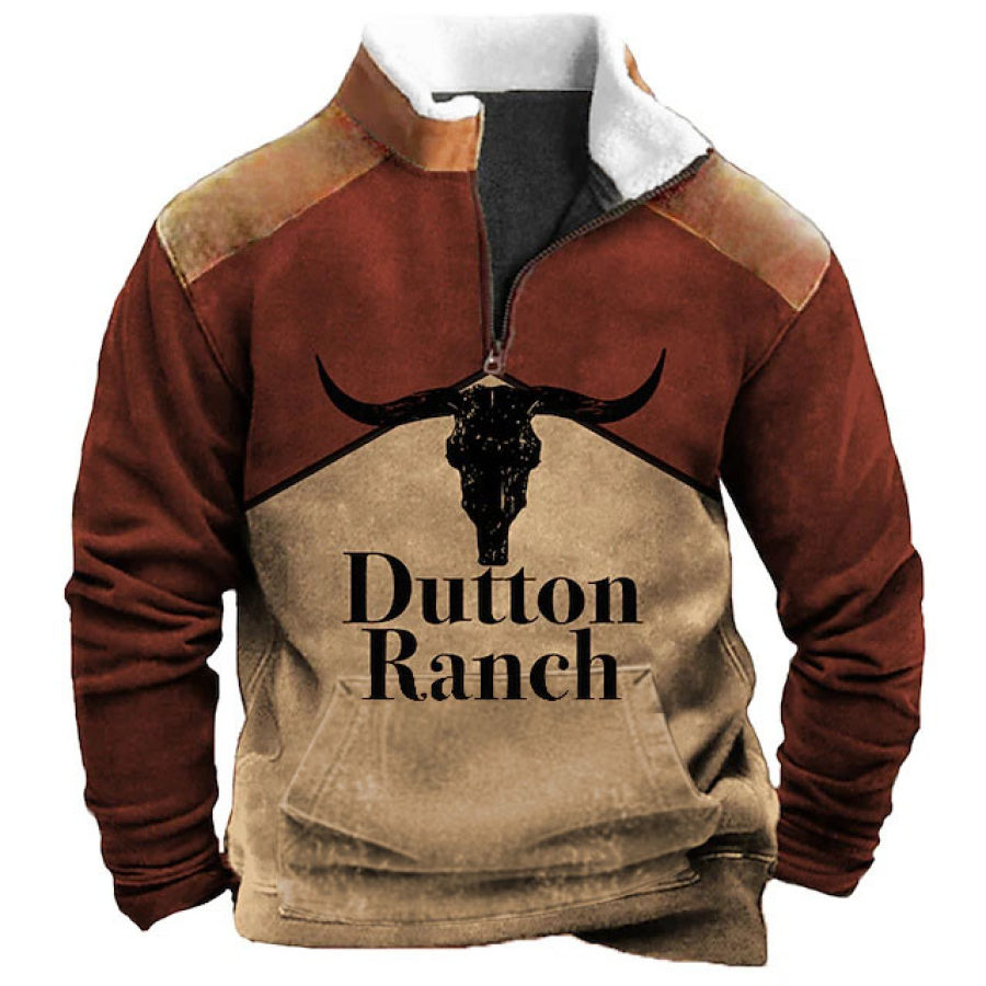 

Sudadera Para Hombre Con Cremallera De Un Cuarto Yellowstone Dutton Ranch Cuello De Felpa Colorblock Vintage Tops Diarios