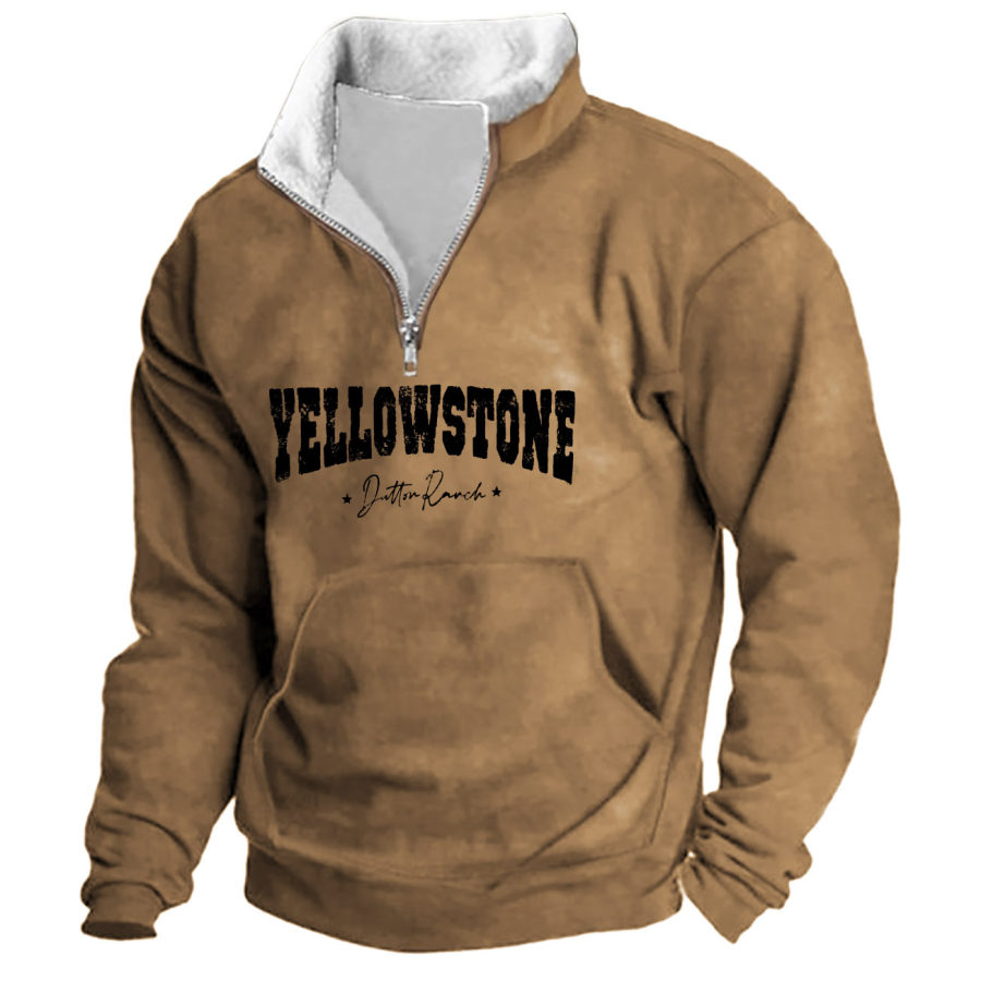 

Sudadera Para Hombre Con Cremallera De Un Cuarto Yellowstone Dutton Ranch Cuello De Felpa Tops Diarios Vintage