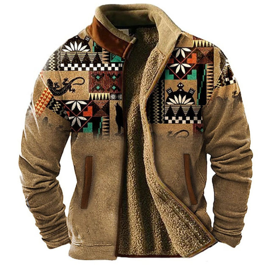 

Manteau De Veste De Sweat-shirt à Col Montant En Polaire Aztèque Occidentale Vintage Pour Hommes