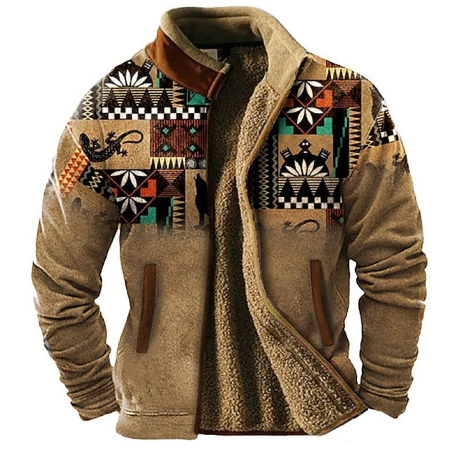 

Chaqueta Estilo Sudadera Con Cuello Levantado De Forro Polar Azteca Occidental Vintage Para Hombre