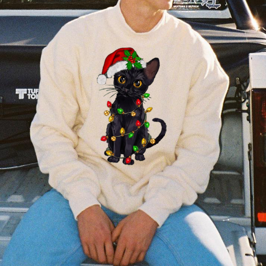 

Suéter Con Cuello Redondo Y Estampado De Gato Navideño