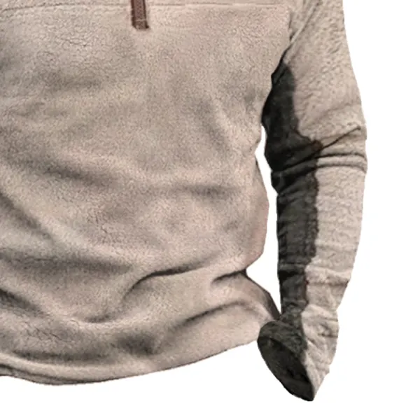 Men's Vintage Fleece 1/4 Zipper Patchwork Casual Brushed Heavy Sweatshirt