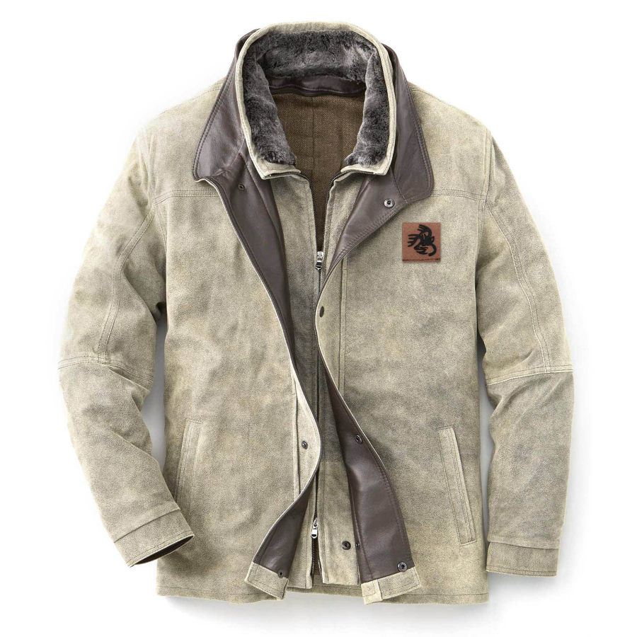 

Veste Pour Hommes Vintage En Daim Moose Poche Extérieure Manteau à Col En Peau De Mouton