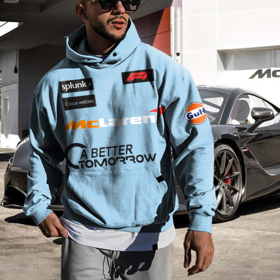 

Sweat à Capuche Surdimensionné Pour Hommes Imprimé Rétro Racing Bleu