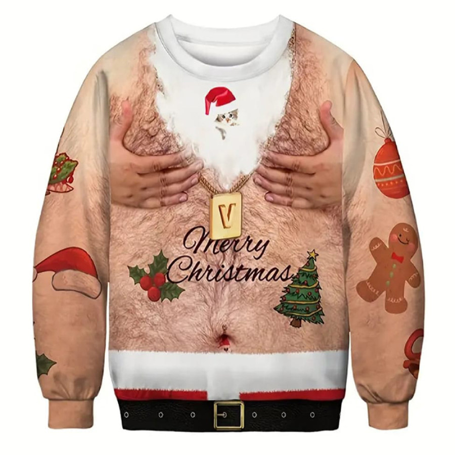 

Pull Humoristique à Manches Longues Pour Fête De Noël Faux Ventre 3D