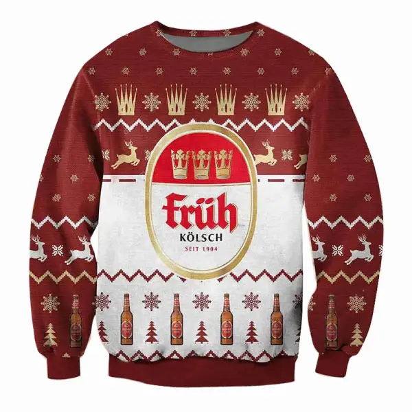Men's Fruh Kolsch Beer 3D Print Ugly Christmas Sweatshirt - Cotosen.com