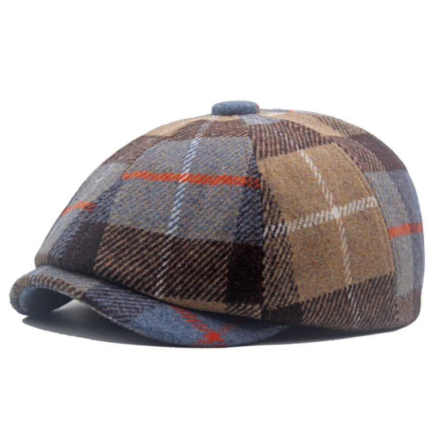 

Men's Lumberjack Plaid Warm Wool Blend Octagonal Beret