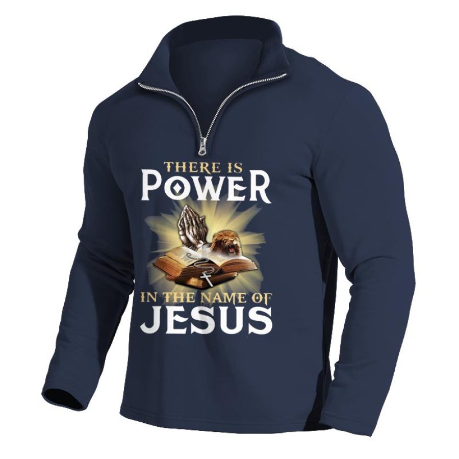 

Мужской свитшот с молнией на четверть есть сила во имя Иисуса винтажные повседневные топы