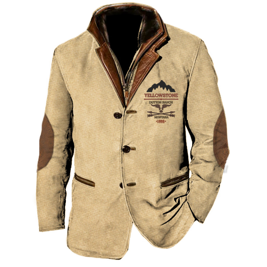 

Мужской винтажный Йеллоустонский пиджак-карго двухслойные пальто с меховым кожаным воротником и лацканами пальто средней длины