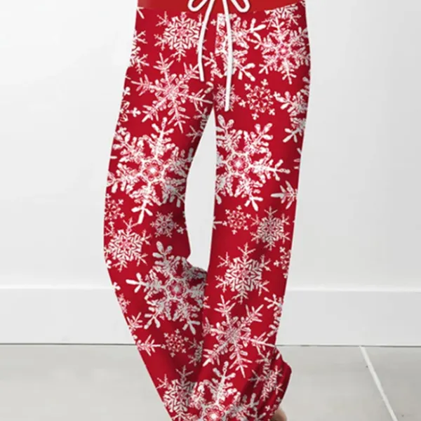 Women's Christmas Snowflake Print High Waisted Wide Leg Pants Casual Home Pants - Cotosen.com