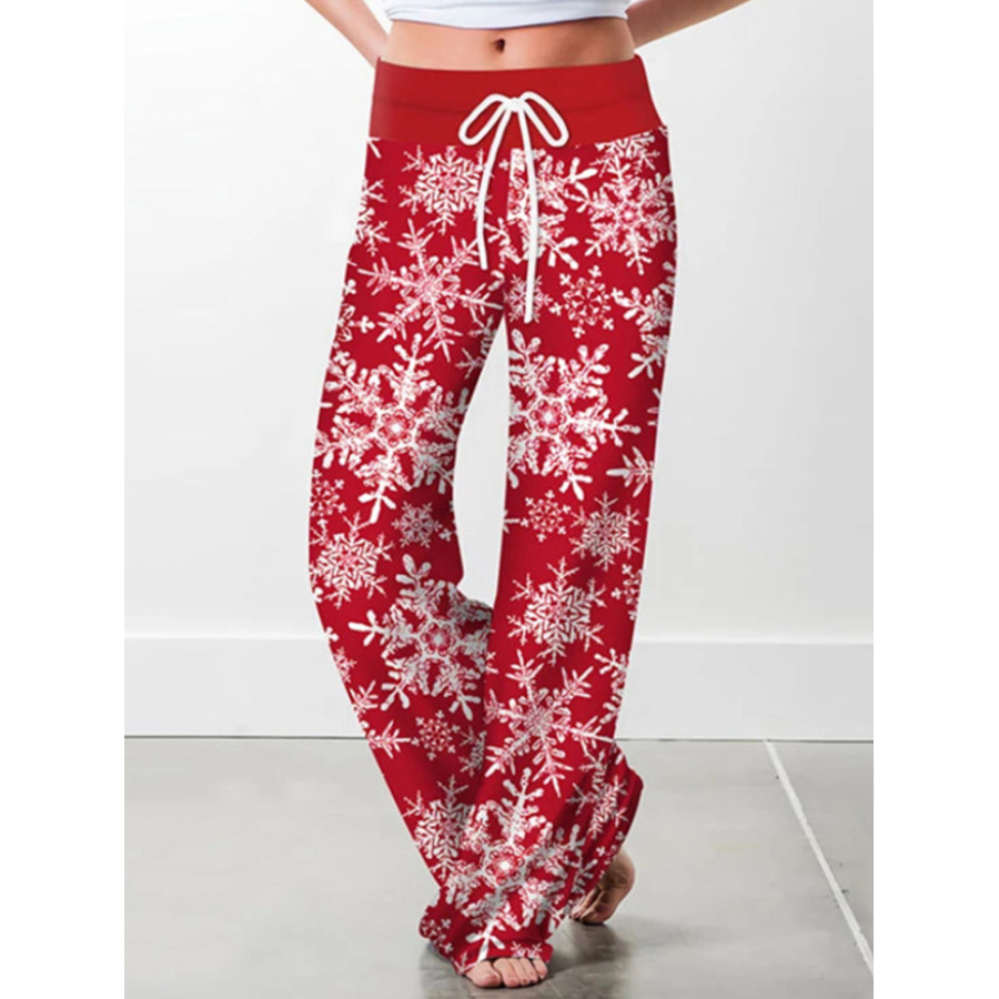 

Pantalones De Pierna Ancha De Talle Alto Con Estampado De Copos De Nieve Navideños Para Mujer Pantalones Casuales Para El Hogar