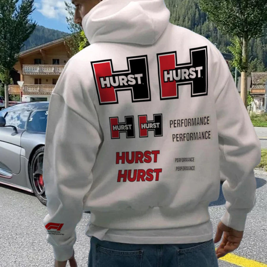 

Übergroßer Herren-Hoodie Mit Retro-Racing-Shifter-Print