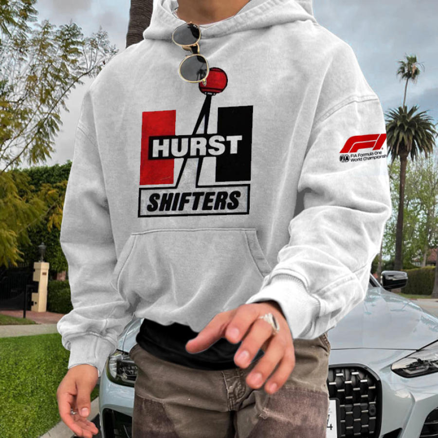 

Men's Oversized Hoodie Retro Racing Shifter Print