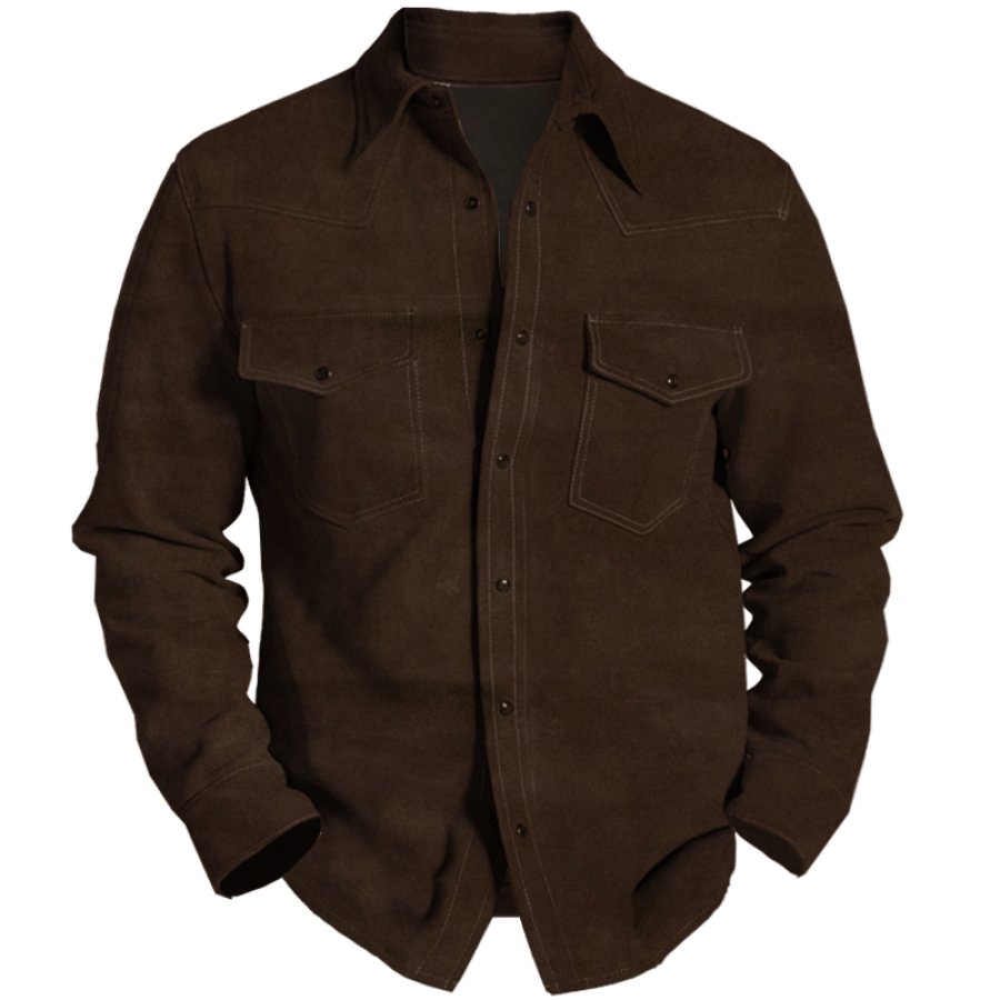 

Мужская замшевая куртка-рубашка в стиле вестерн с карманами в винтажном стиле