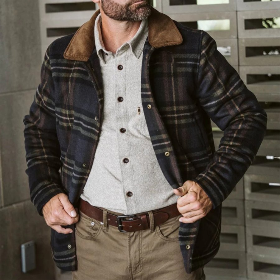 

Chaqueta Estilo Camisa Occidental Vintage Gruesa Y Gruesa De Forro Polar Para Hombre