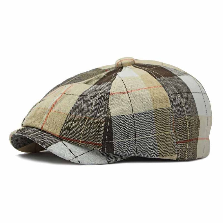 

Unisex Britische Vintage Karierte Achteckige Baskenmütze