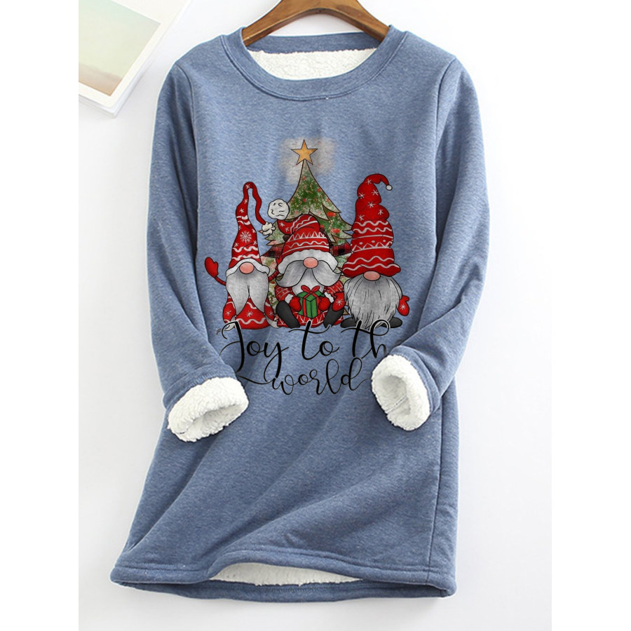 

Warmes Fleece-Oberteil Mit Weihnachtlichem Aufdruck Für Damen Mit Rundhalsausschnitt
