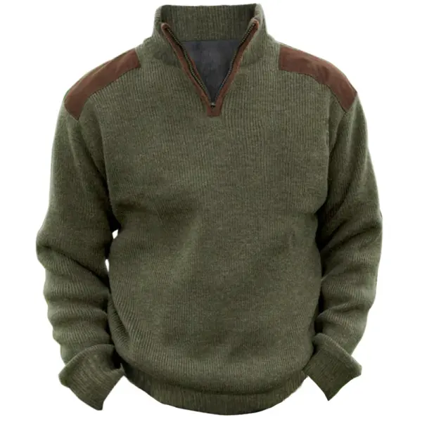 Men's Knitted Sweatshirt Retro Outdoor Color Block Half Open Collar ...