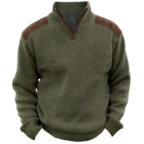 Men's Knitted Sweatshirt Retro Outdoor Color Block Half Open Collar - Cotosen.com