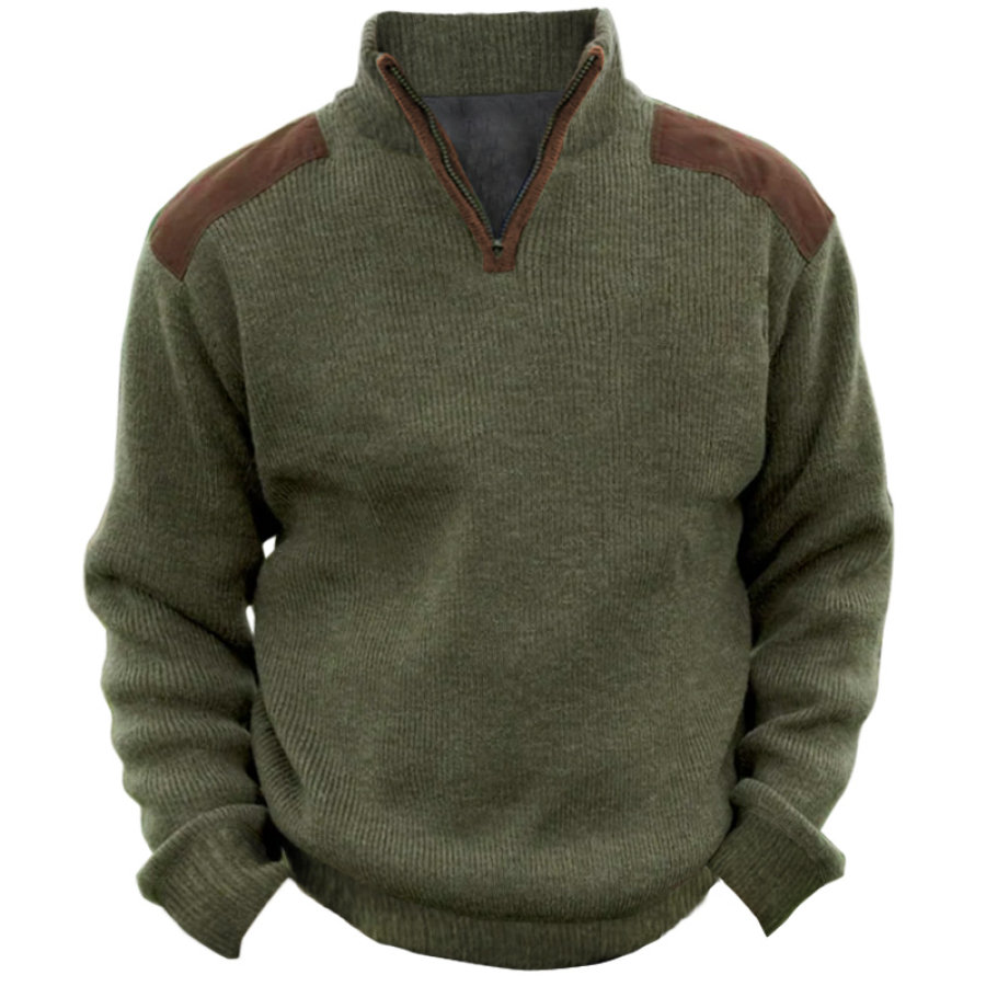 

Gestricktes Herren-Sweatshirt Im Retro-Stil Für Den Außenbereich Farbblock Halboffener Kragen