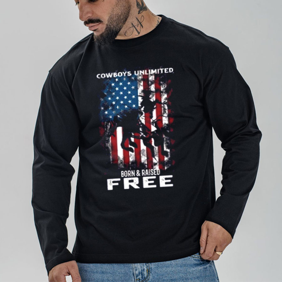 

Men's Long Sleeve T-Shirt Vintage Born And Raised Cowboys Pullover